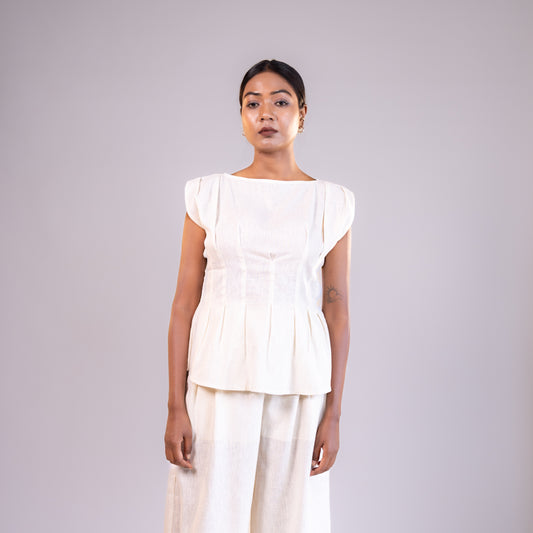 White Boat Neck Sleeveless Top