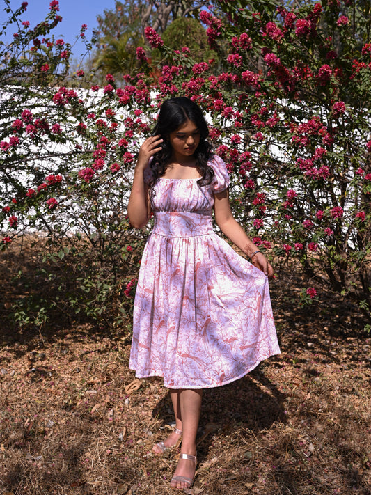 White Puff Sleeve Midi Dress