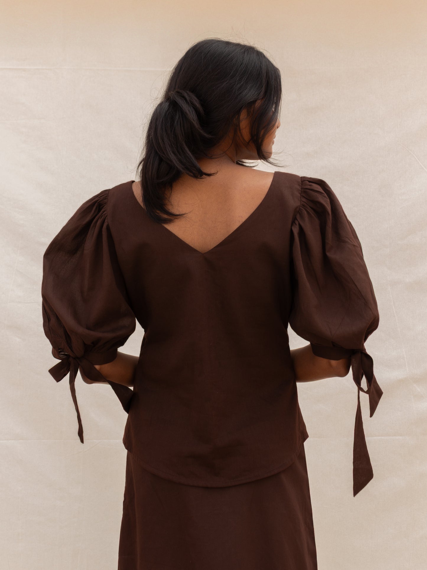 Brown Puff Sleeve Top