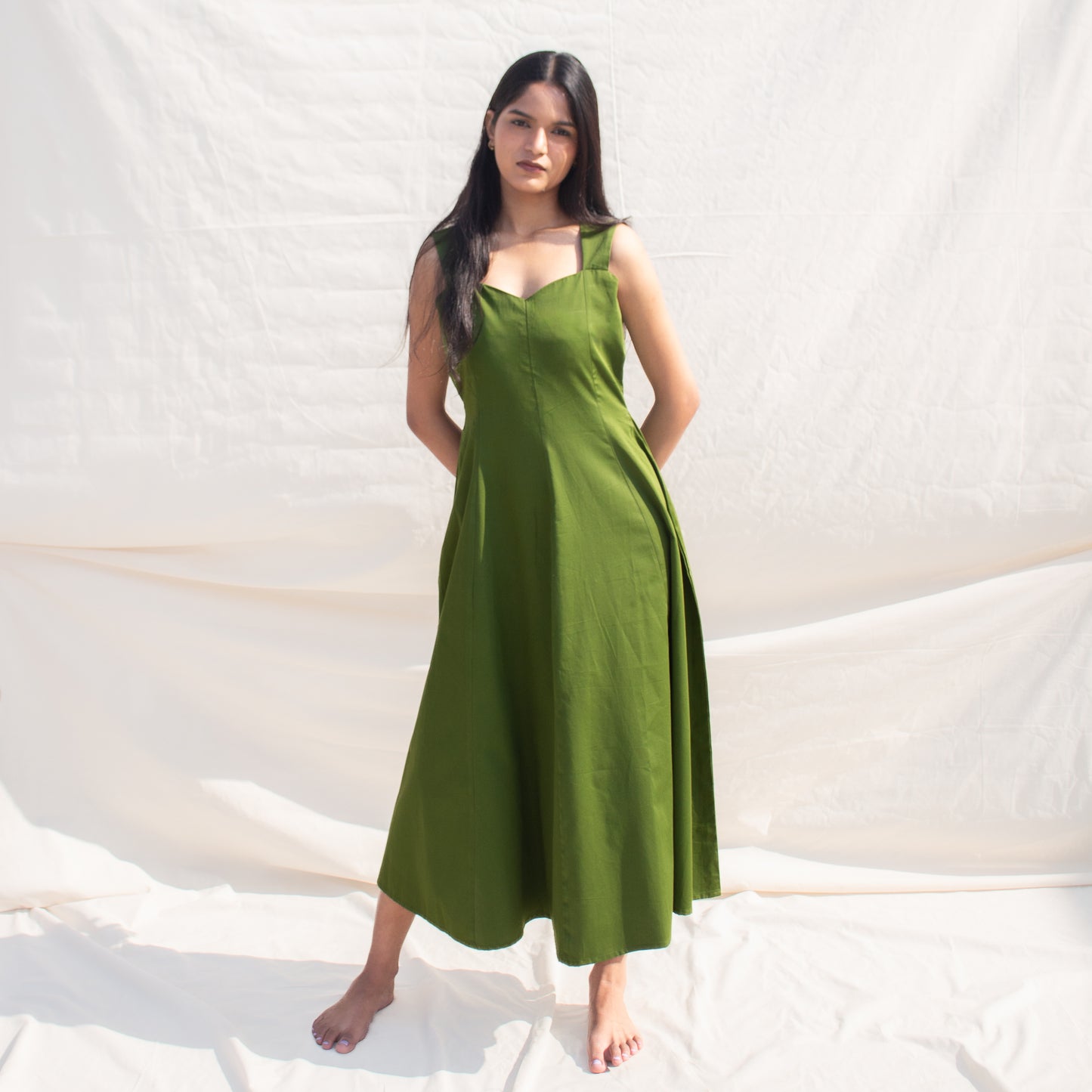 Olive Sweetheart Neck Line Dress