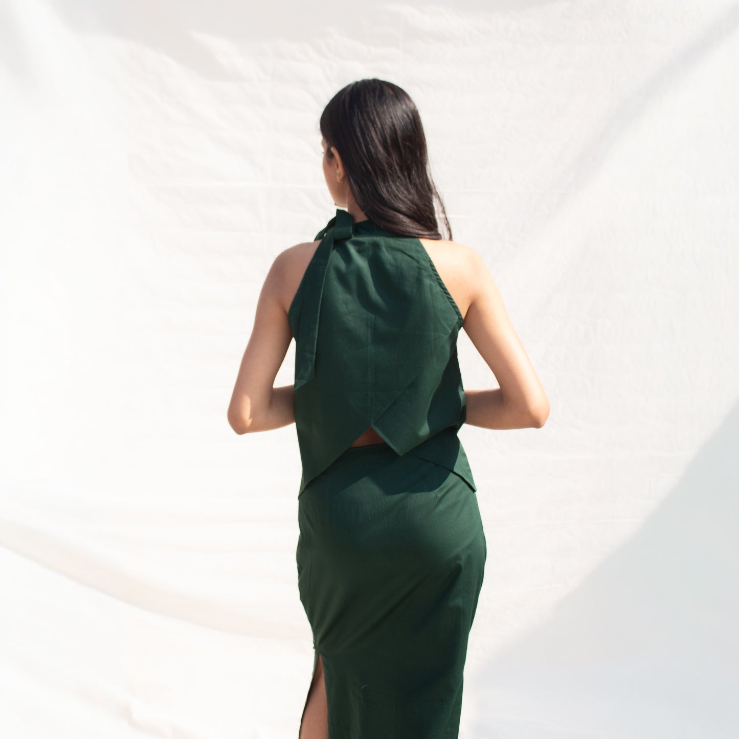 Dark Green Halter Neck Cotton Top