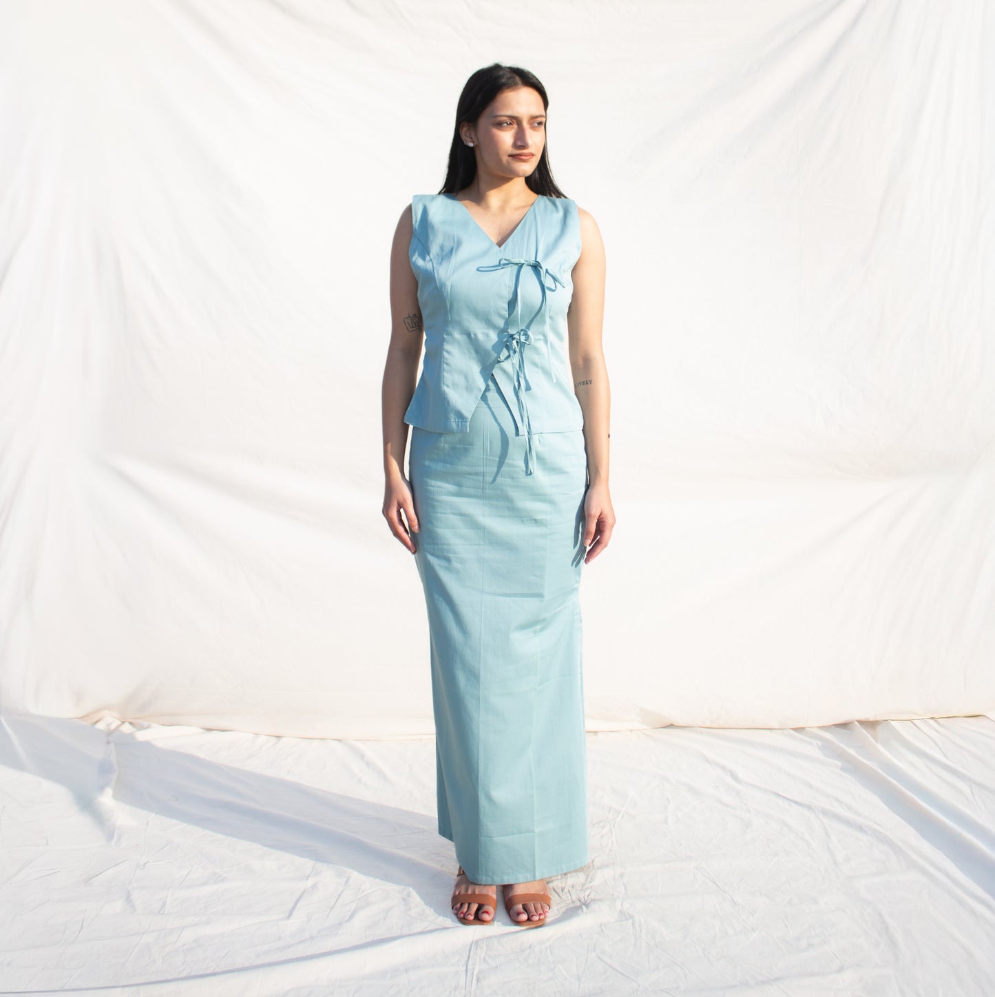 Powder Blue Tie Up Cotton Top