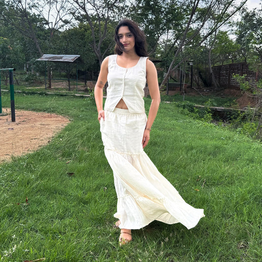 White Maxi Cotton Tiered Skirt