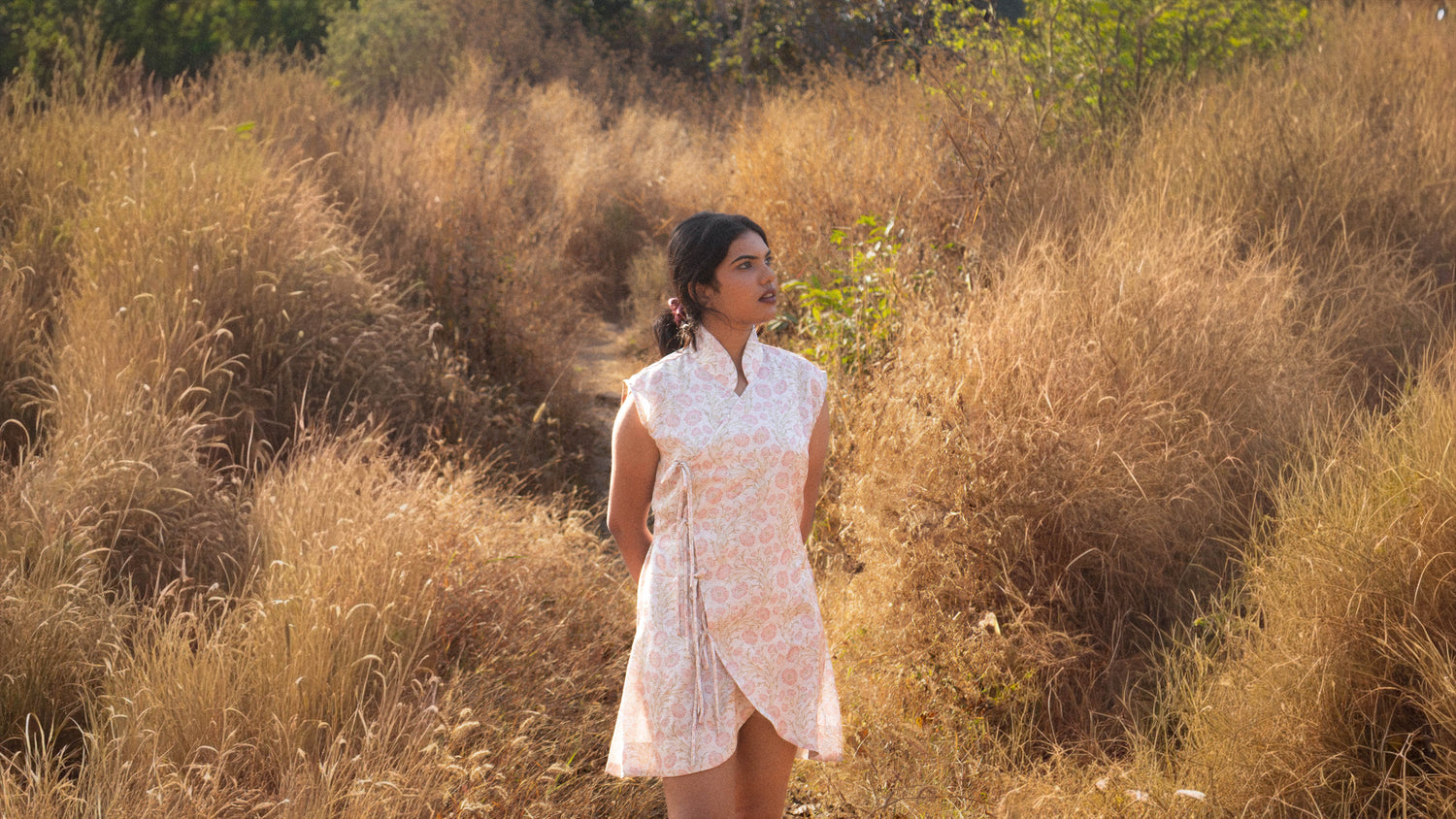 Mandarin collar Mini Dress with floral print