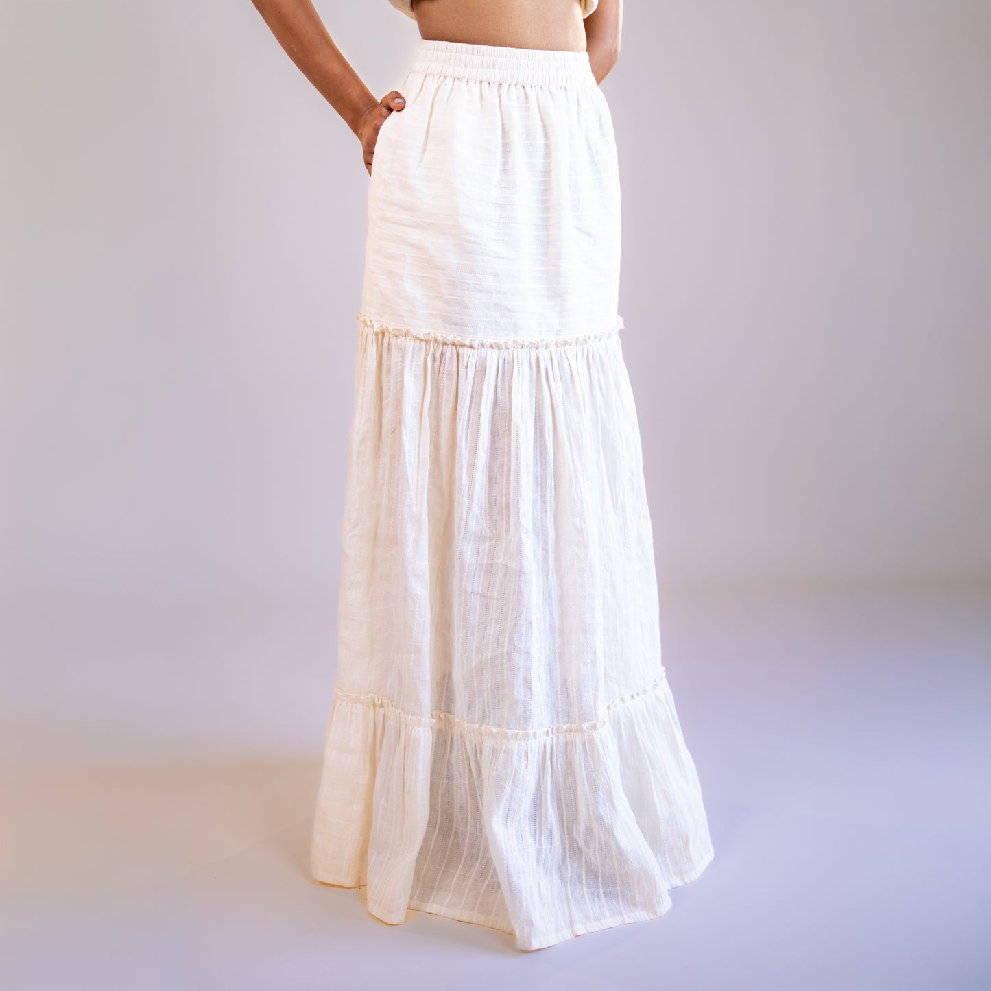 White Maxi Cotton Tiered Skirt