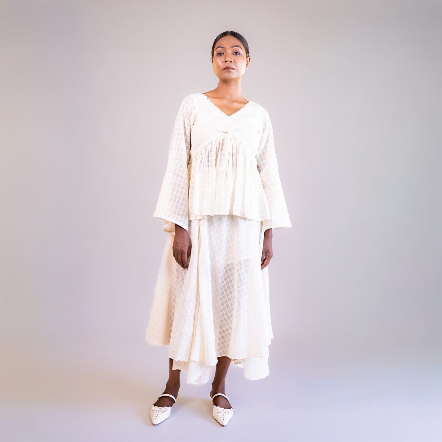 White Asymmetrical Midi Cotton Skirt
