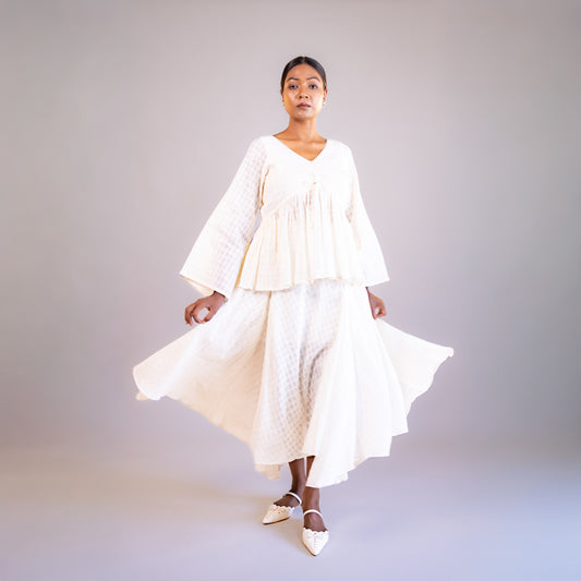 White Asymmetrical Midi Cotton Skirt