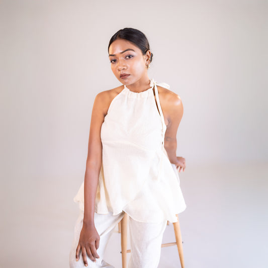 White Halter Neck Top