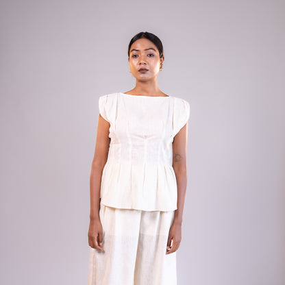 White Boat Neck Sleeveless Top