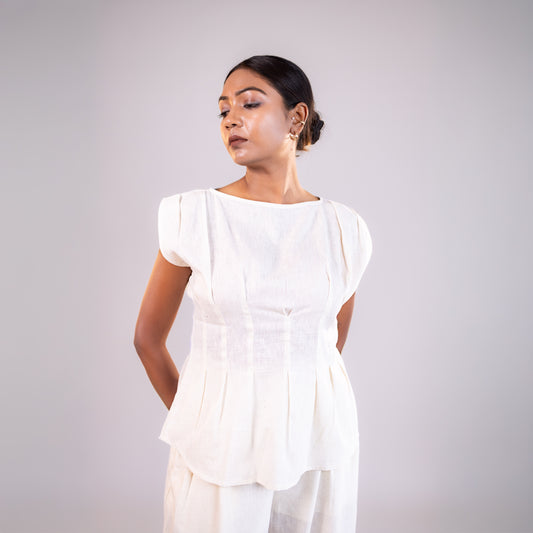 White Boat Neck Sleeveless Top