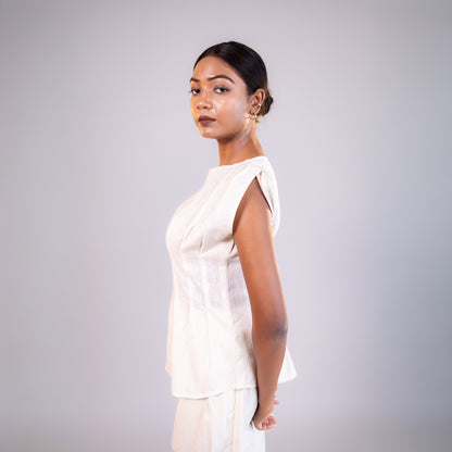White Boat Neck Sleeveless Top