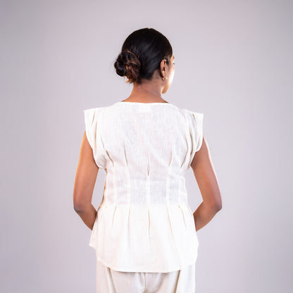 White Boat Neck Sleeveless Top
