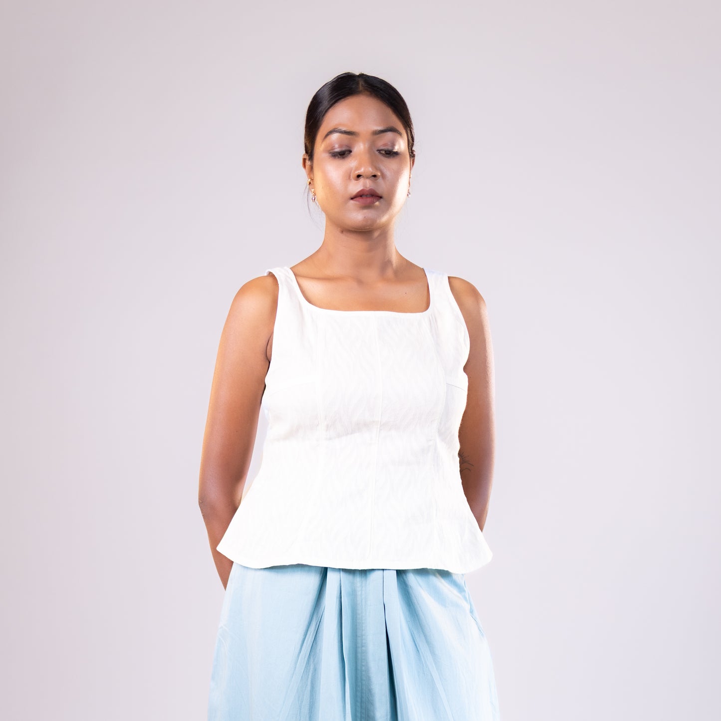 White Square neck Sleeveless Top