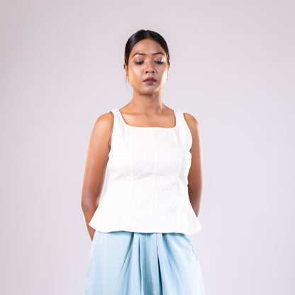 White Square neck Sleeveless Top