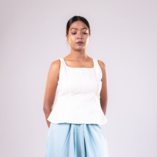 White Square neck Sleeveless Top