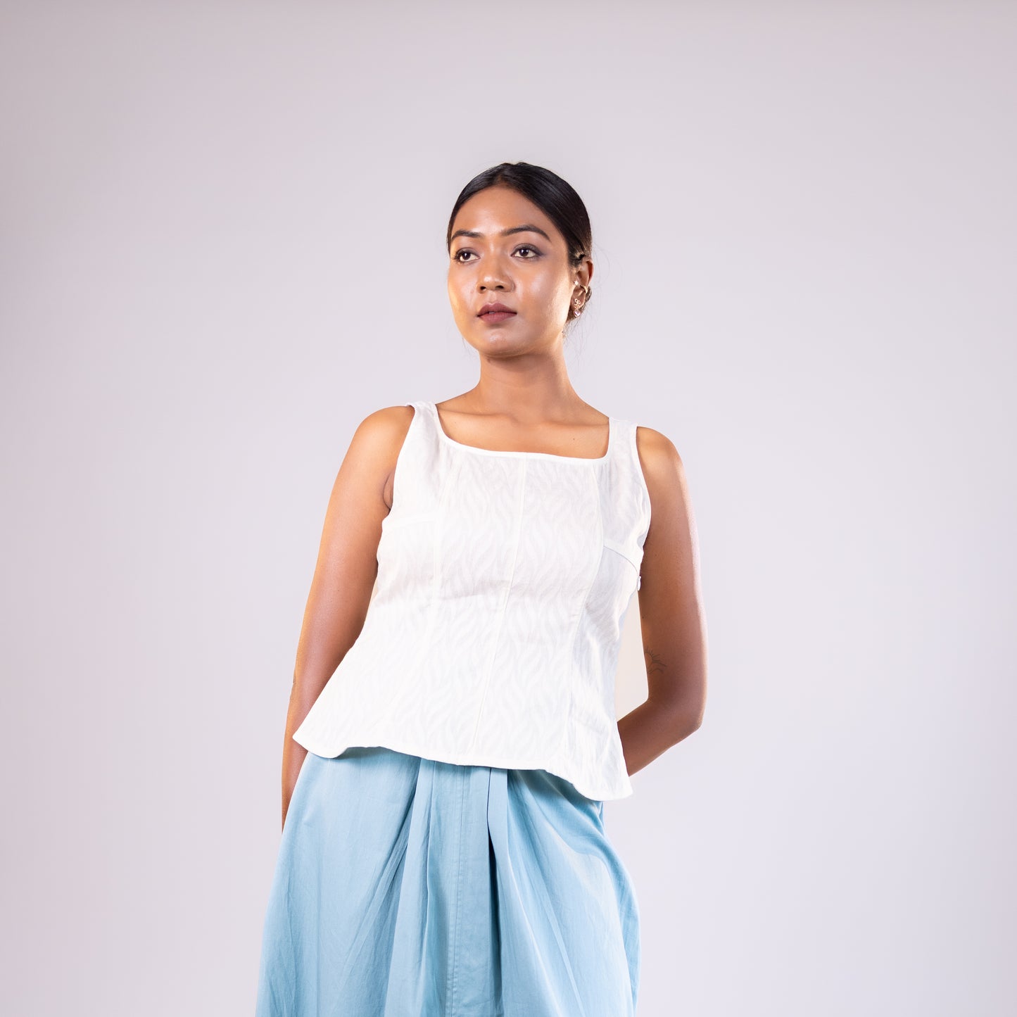 White Square neck Sleeveless Top