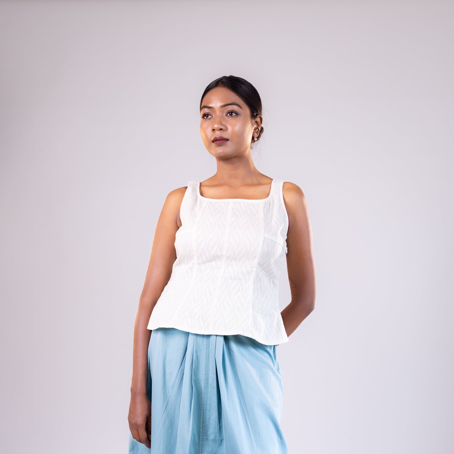 White Square neck Sleeveless Top