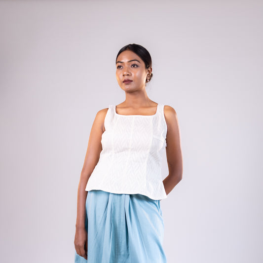 White Square neck Sleeveless Top
