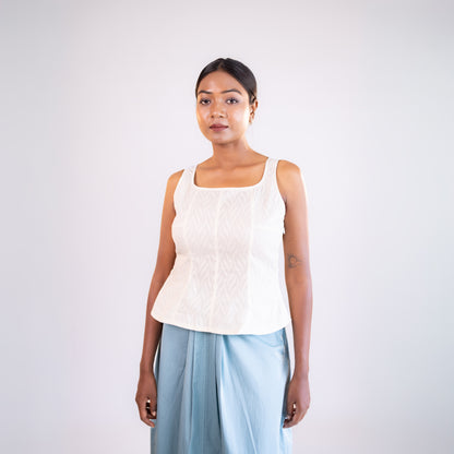 White Square neck Sleeveless Top
