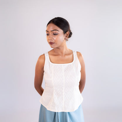 White Square neck Sleeveless Top