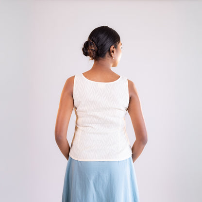 White Square neck Sleeveless Top