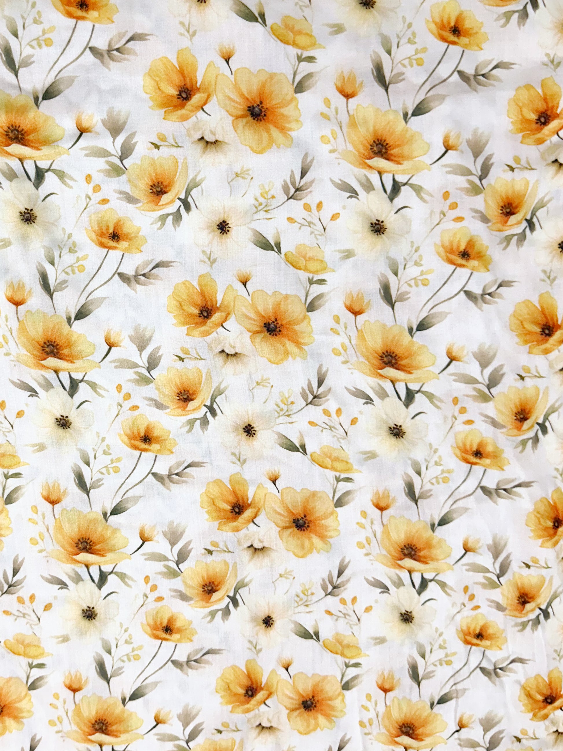 Pattern of yellow flowers on a white background