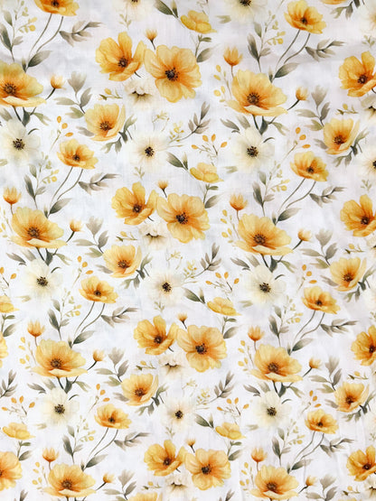 Pattern of yellow flowers on a white background