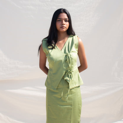 Pista Green Tie Up Cotton Top