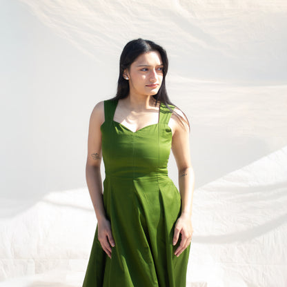 Olive Sweetheart Neck Line Dress