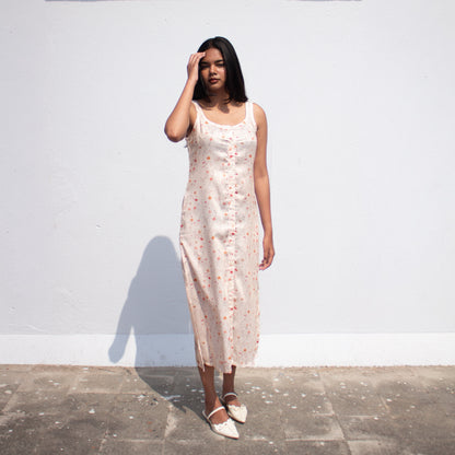 Apricot Button Down Midi Dress