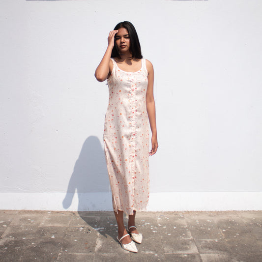 Apricot Button Down Midi Dress