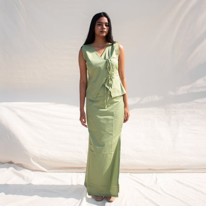 Pista Green Tie Up Cotton Top