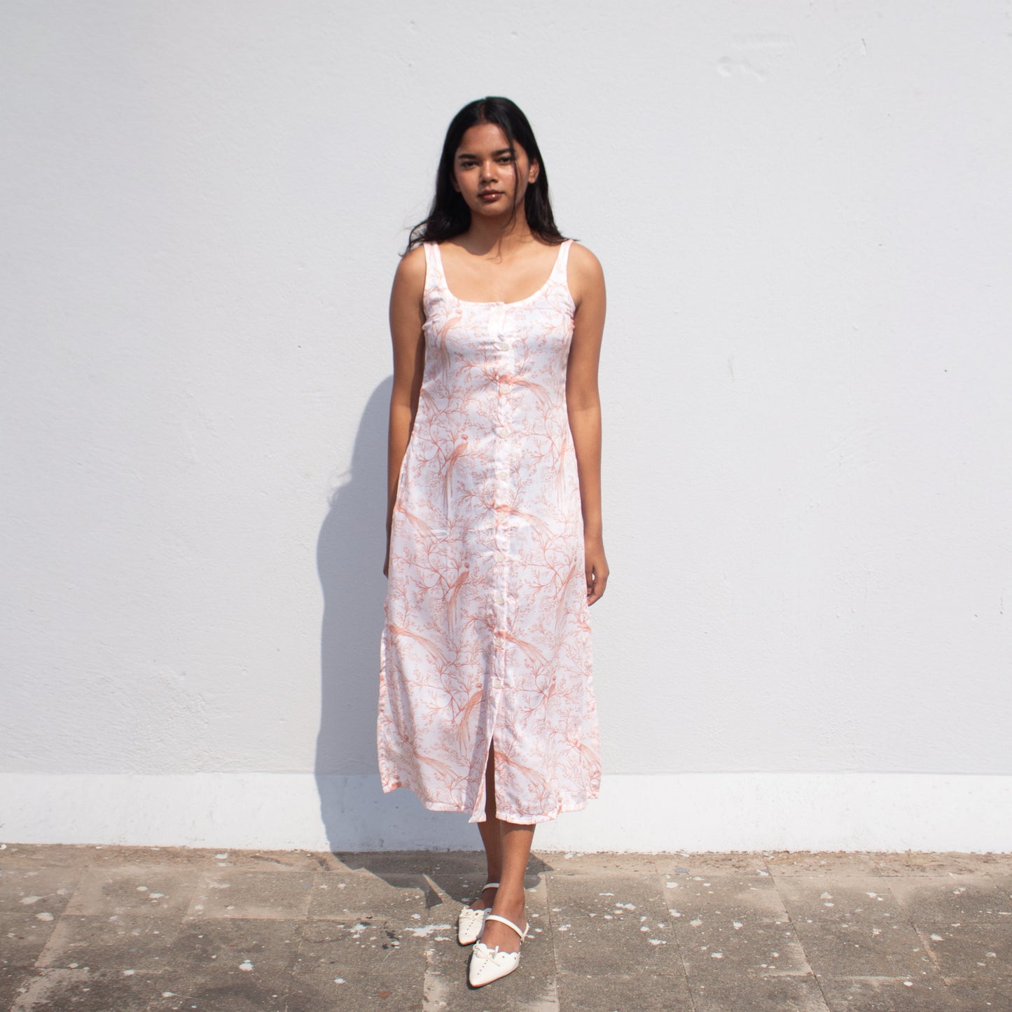 Peach Button Down Midi Dress