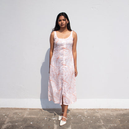 Peach Button Down Midi Dress