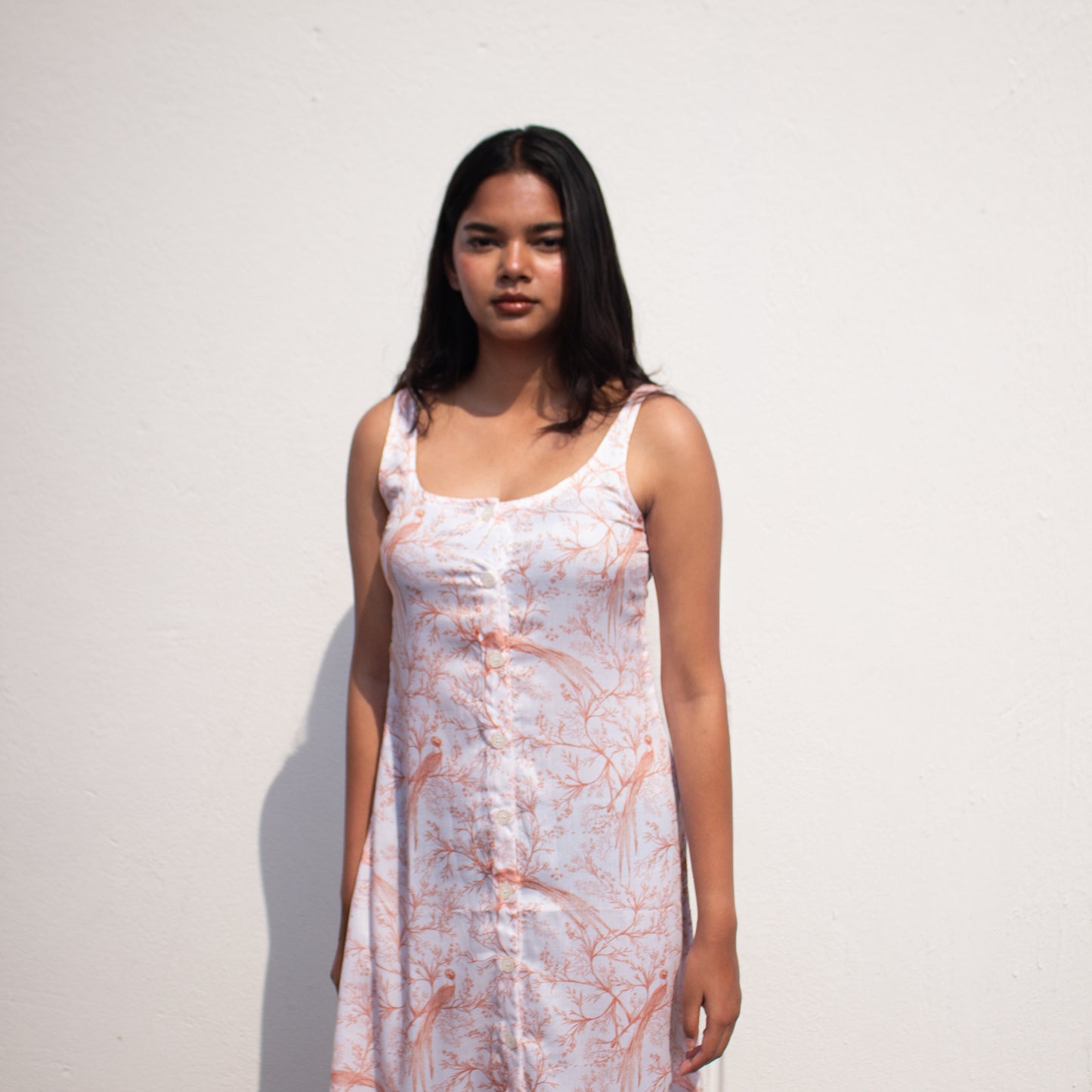 Peach Button Down Midi Dress