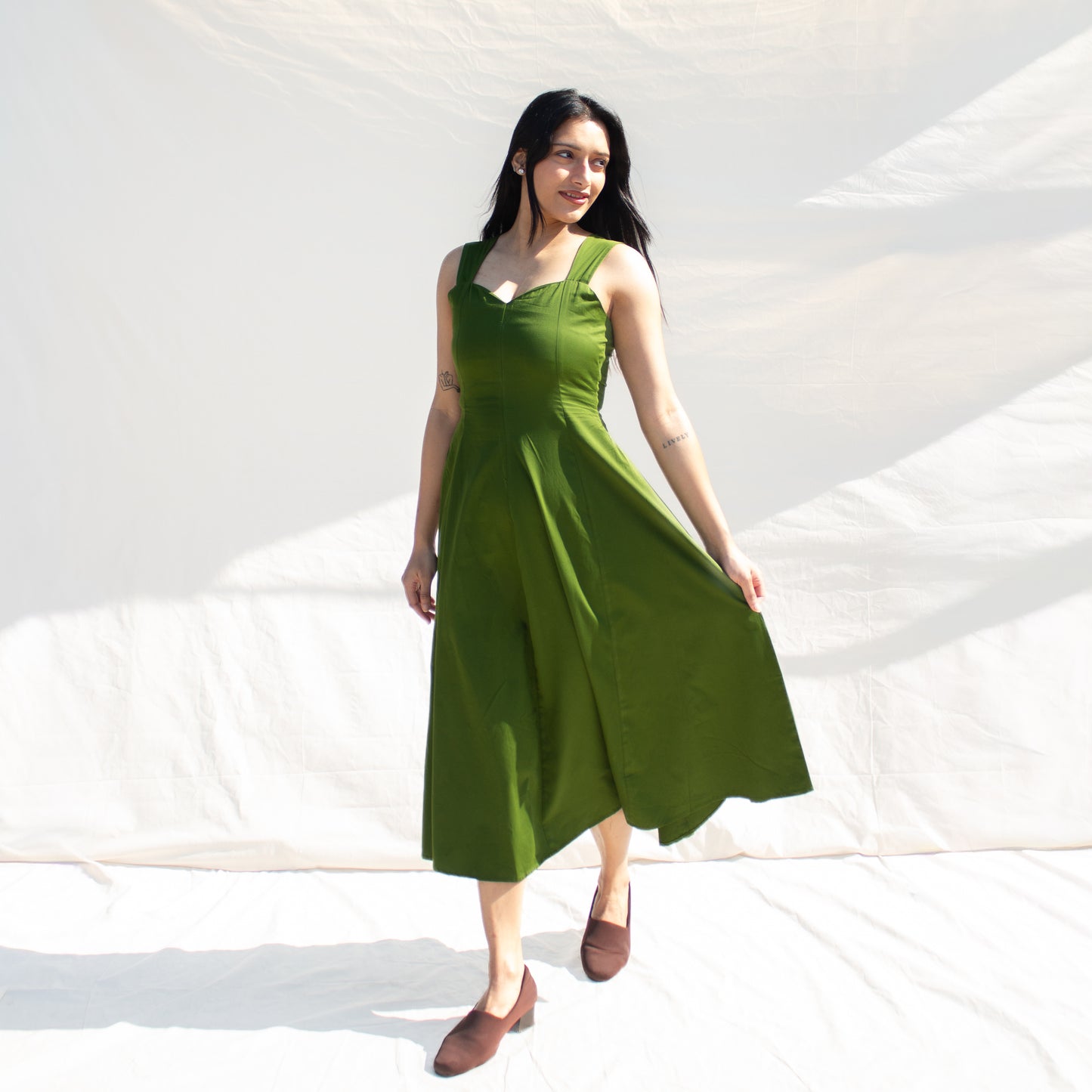 Olive Sweetheart Neck Line Dress