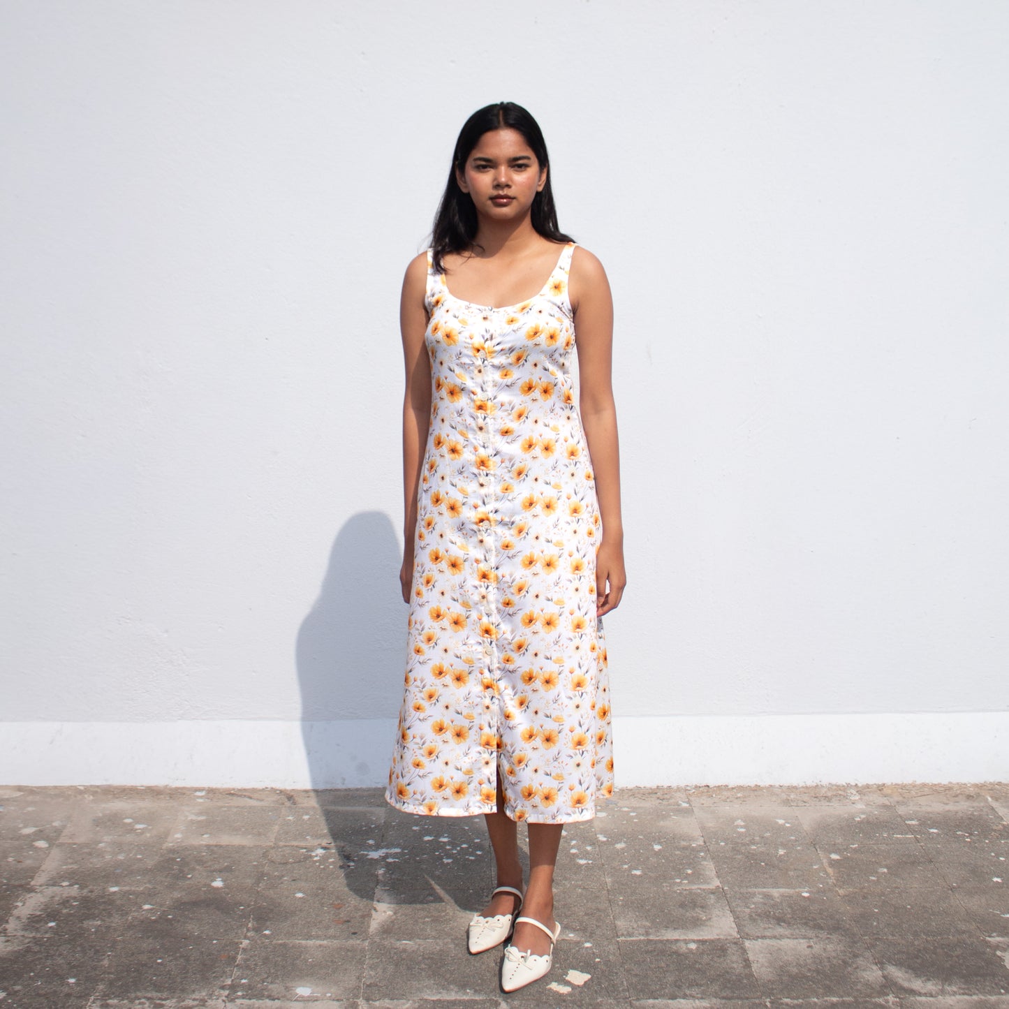 Yellow Button Down Midi Dress
