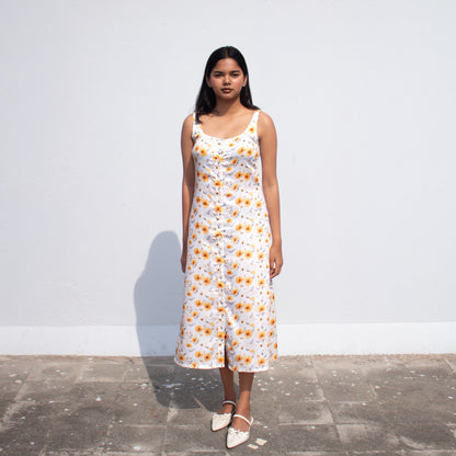 Yellow Button Down Midi Dress