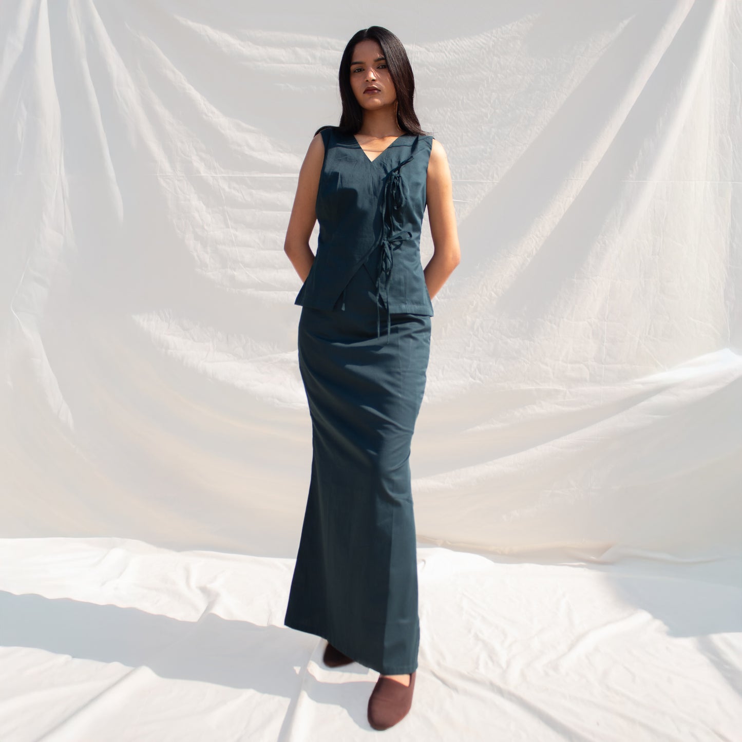Teal Tie Up Cotton Top