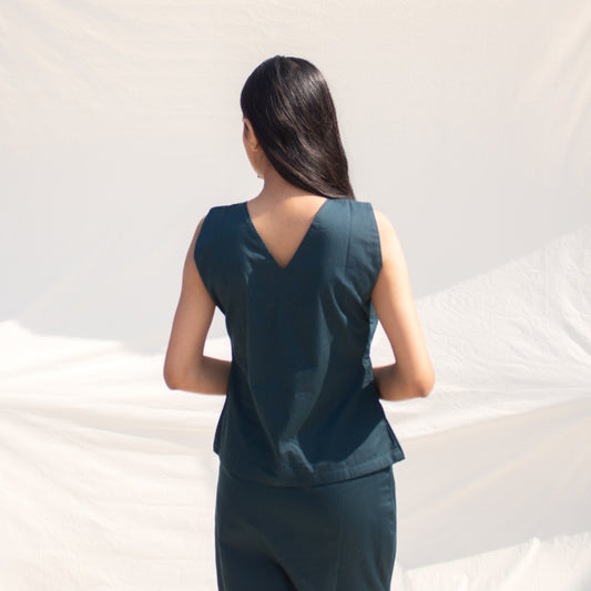 Teal Tie Up Cotton Top
