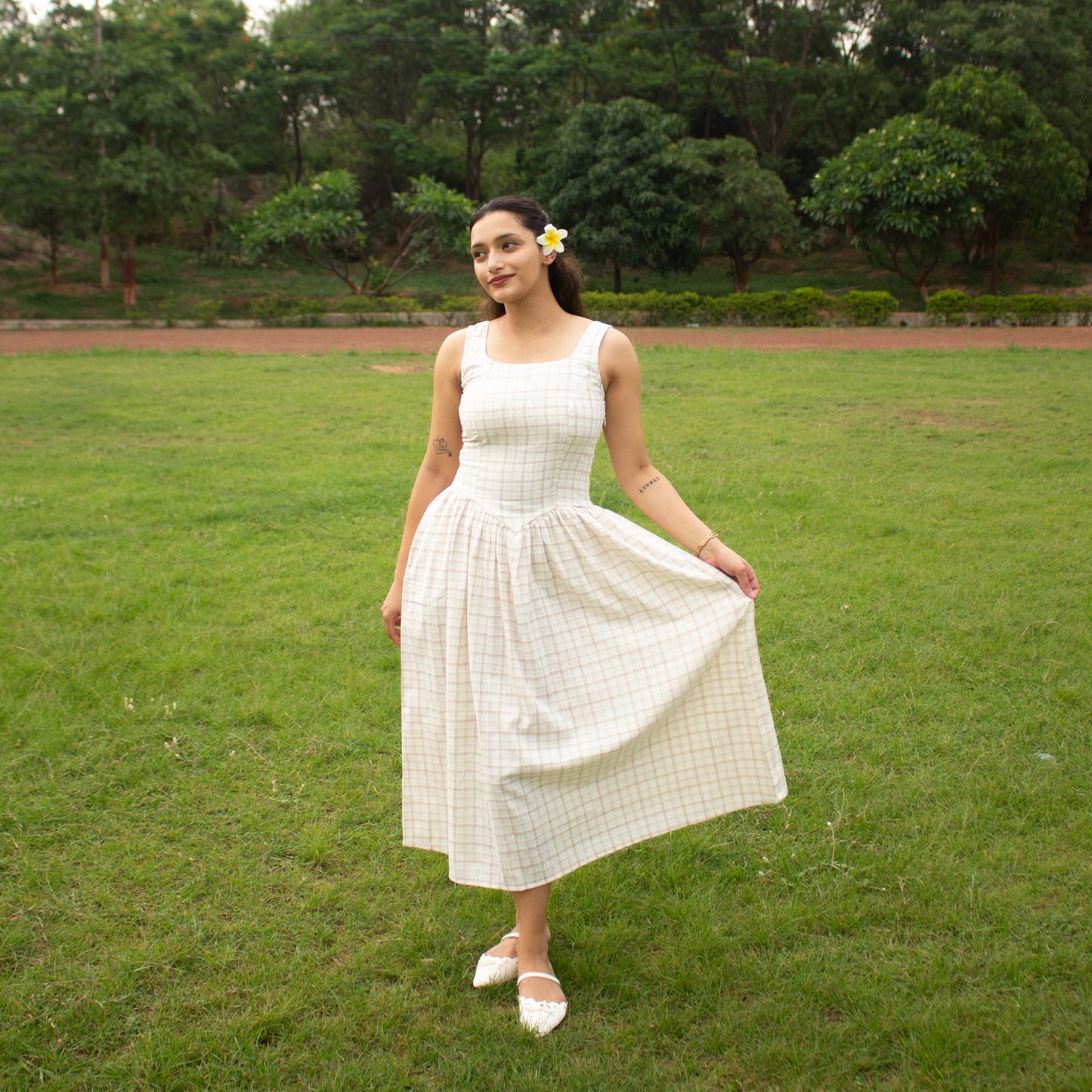 Checked Midi Dress