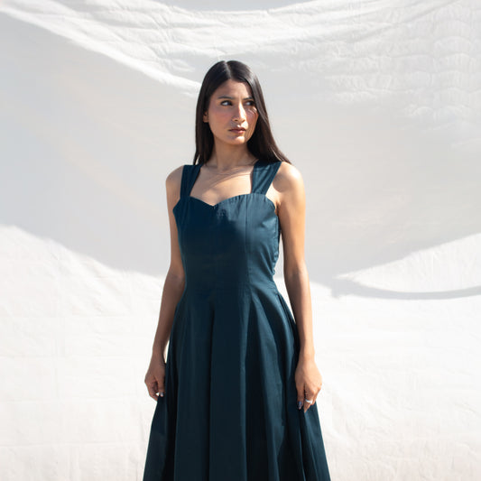 Teal Sweetheart Neck Line Dress