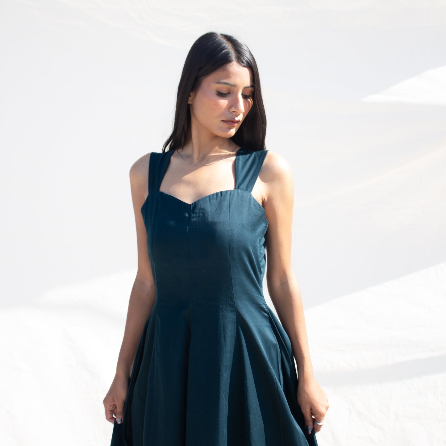 Teal Sweetheart Neck Line Dress