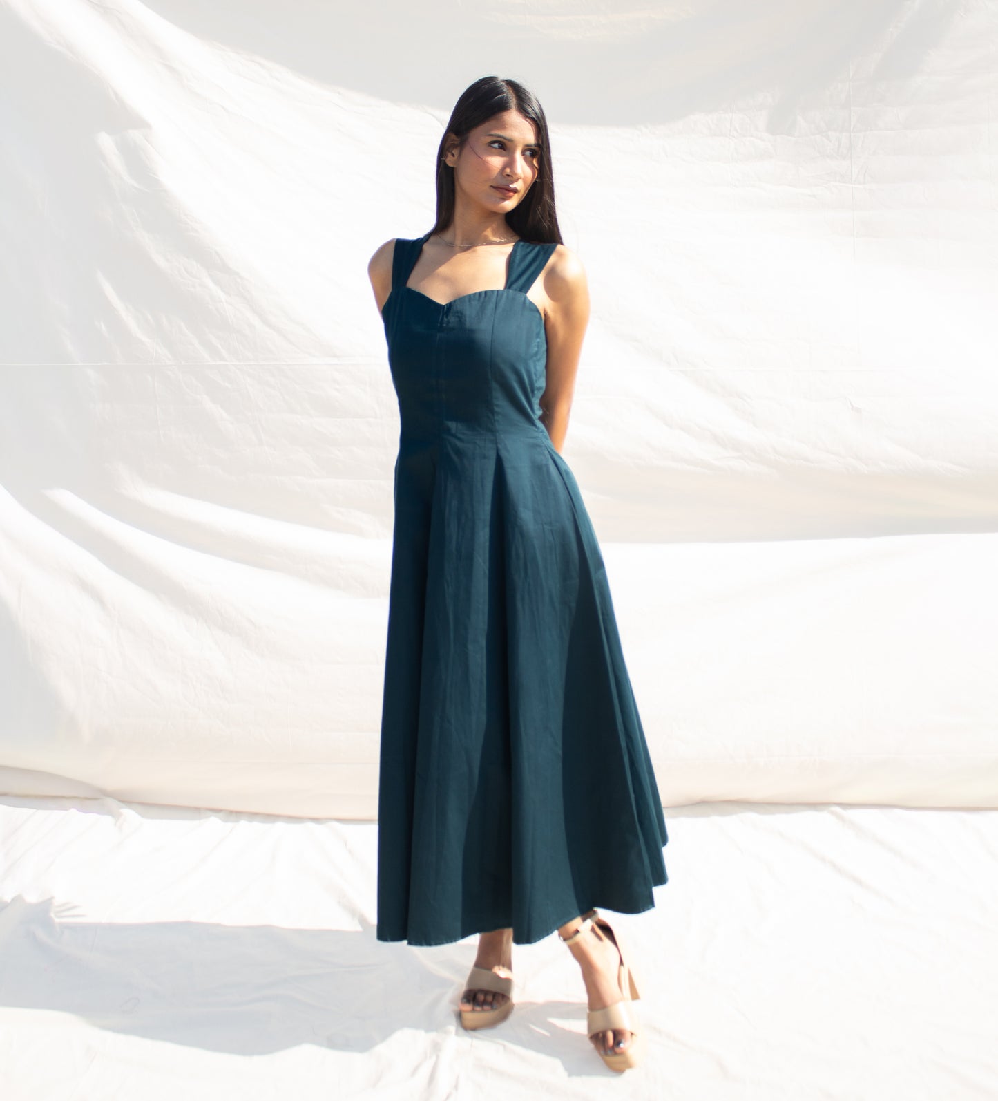 Teal Sweetheart Neck Line Dress