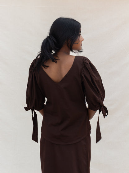 Brown Puff Sleeve Top