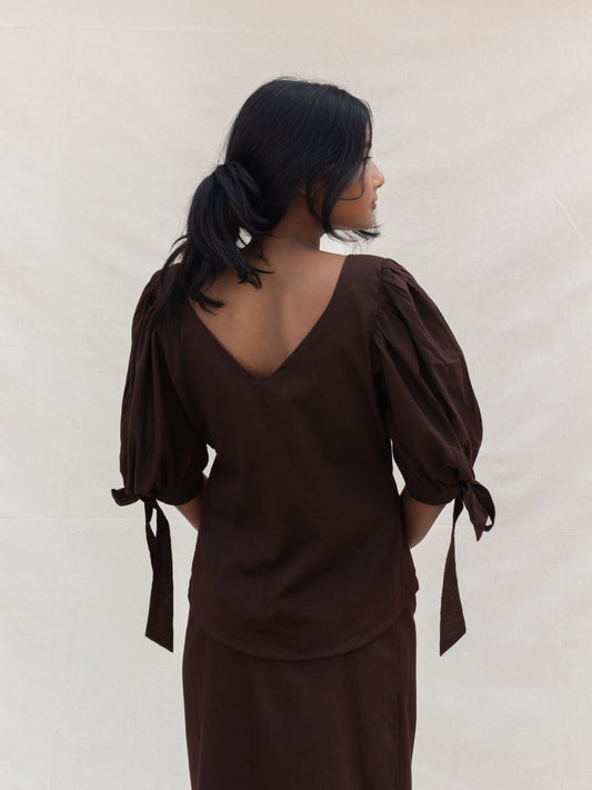 Brown Puff Sleeve Top