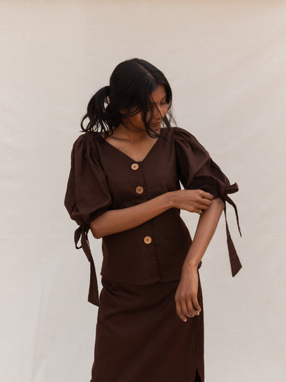 Brown Puff Sleeve Top