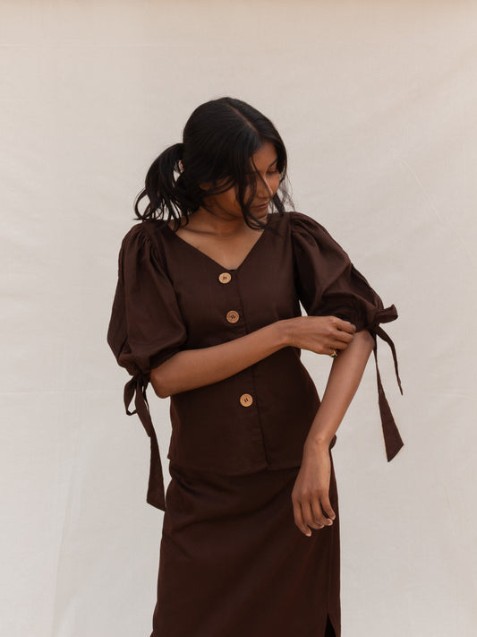 Brown Puff Sleeve Top