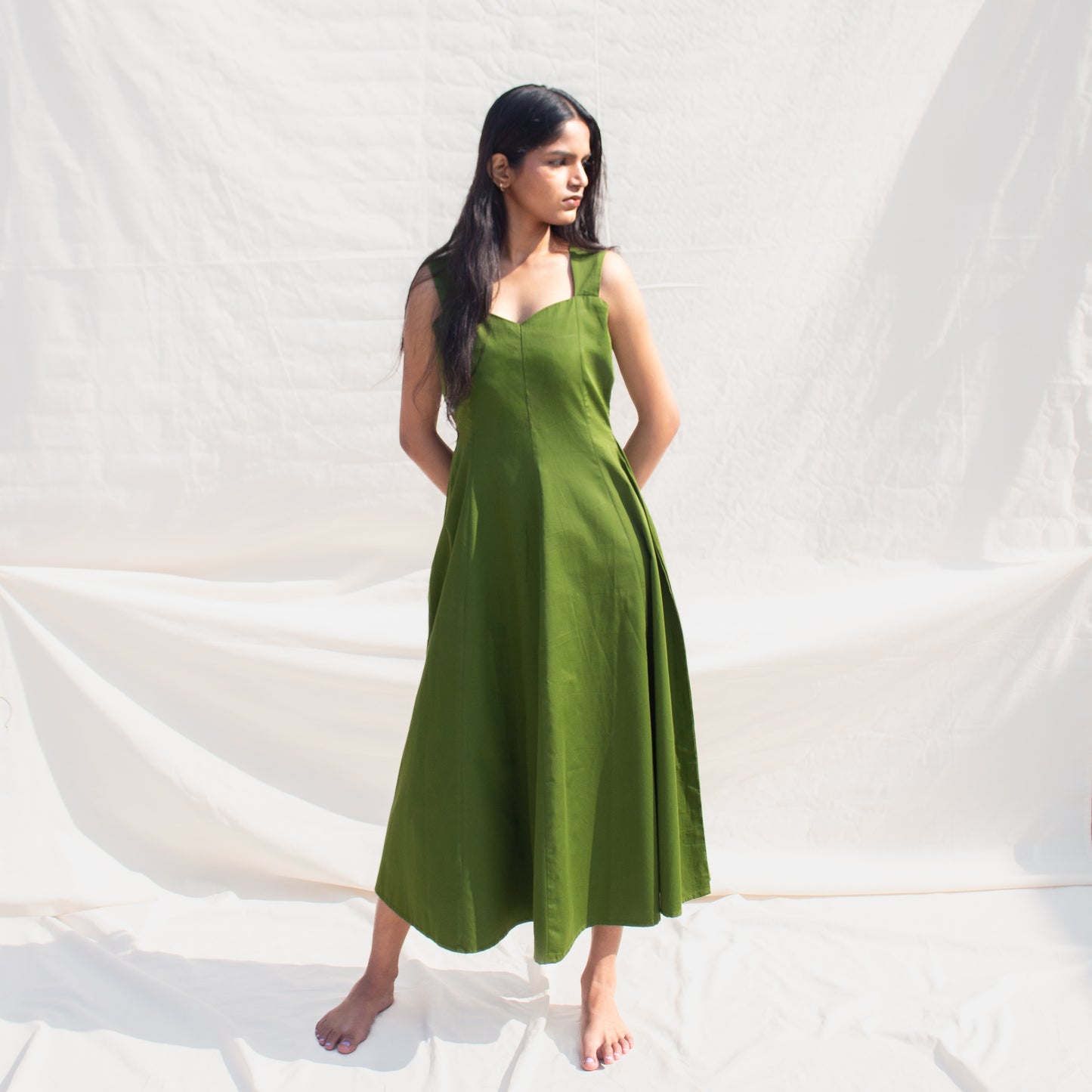 Olive Sweetheart Neck Line Dress