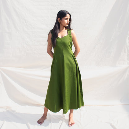 Olive Sweetheart Neck Line Dress